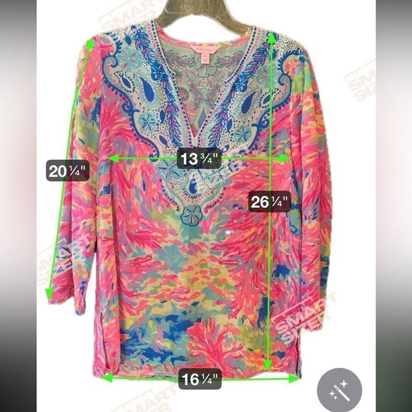 Lilly Pulitzer Sz XS Fuschia Pink Renato Palm Beach Silk Tunic Blouse - Picture 4 of 8